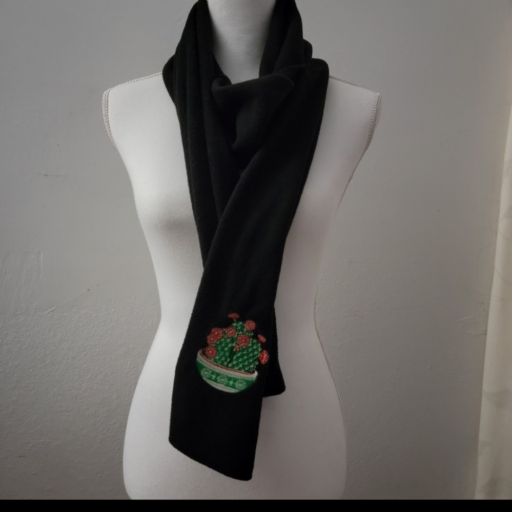 Womens Long Black Cactus Embroidered 78 inch Scarf by Port Authority 10in Wide
